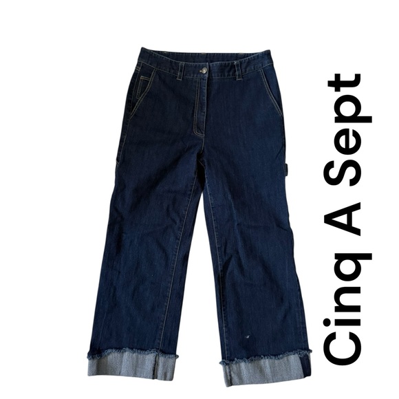 Cinq A Sept Women’s Blue Cuffed Jeans Cropped Size 8 - Picture 1 of 6
